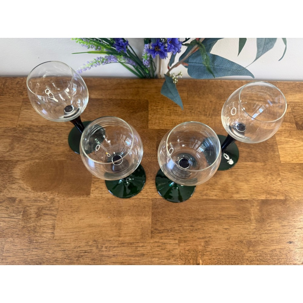 Vintage Emerald Green Wine Glasses Set Mid Century Italian Art Glass Style Bar - Picture 4 of 11